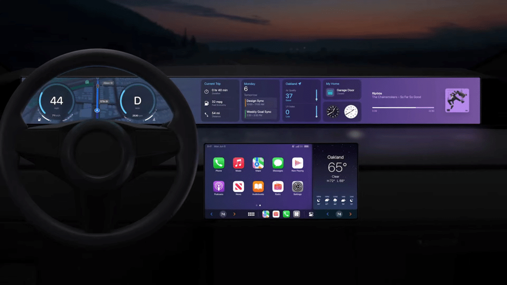 Projection d'un tableau de bord de voiture avec Apple CarPlay